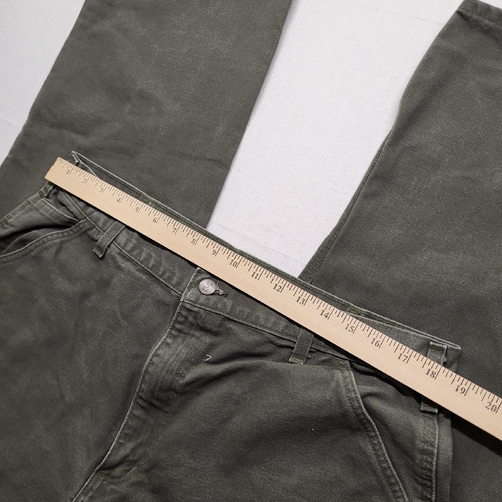 Carhartt Canvas Work Pants Mens Actual 36/33 Green Relaxed Carpenter Distressed - Picture 4 of 16